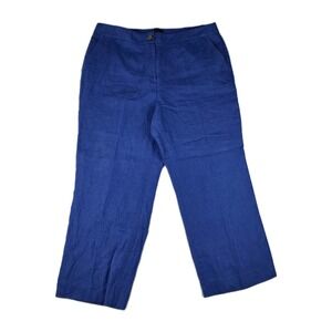 Talbots Pants Womens Size 14 100% Linen Blue Straight Leg Lightweight Casual